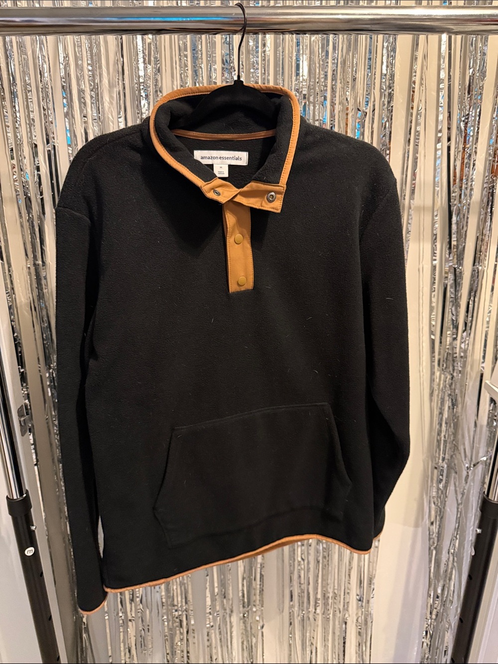Amazon Essentials Men’s Black Crewneck Pullover with Tan Trim
